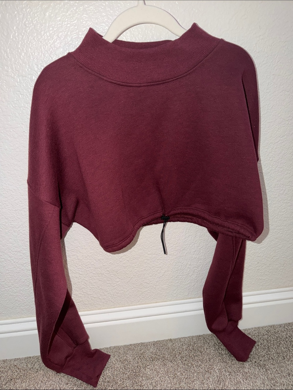 Cropped Funnel Neck Sweatshirt in Wine
